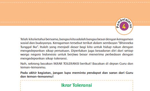 Kunci Jawaban Tema 7 Kelas 5 Halaman 211, Karyaku Prestasiku: Pembelajaran 4, Ikrar Toleransi