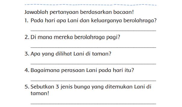 Pada Hari Apa Lani dan Keluarganya Berolahraga? Kunci Jawaban Tema 6 Kelas 2 Halaman 108